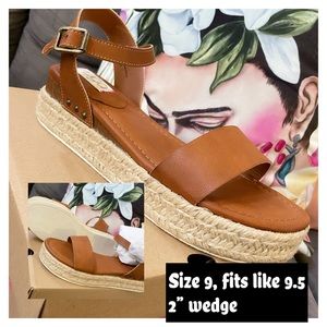 Tan wedges. Brand new. Women’s size 9.5.